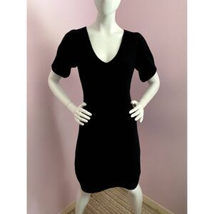 Theory Cashmere Dress Fit Flare V-neck LARGE Black Bergdorf Goodman